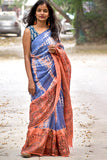 Madhubani Shibori Hand-Painted "Serene" Linen Saree