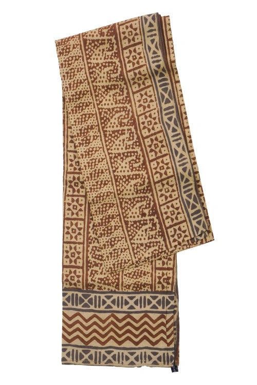 Creative Bee Hand Woven Natural Dye 'Wood Soul' Block-Printed Tussar X Cotton Stole