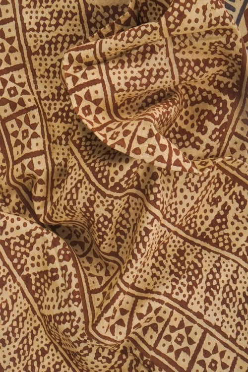 Creative Bee Hand Woven Natural Dye 'Wood Soul' Block-Printed Tussar X Cotton Stole