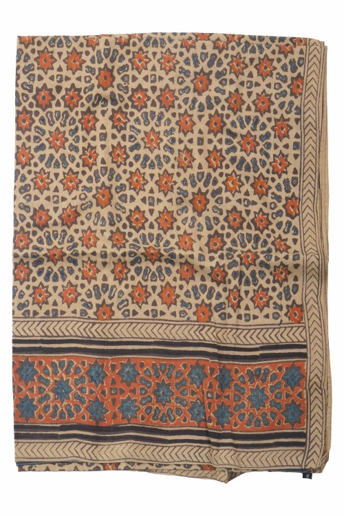 Creative Bee Hand Woven Natural Dye 'The Stamp Edit' Block-Printed Tussar X Cotton Stole