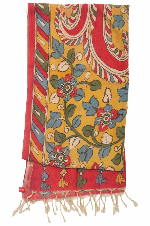 Creative Bee Hand Woven Natural Dye 'Kalam- Script' Hand-Painted Kalamkari Tussar X Cotton Stole