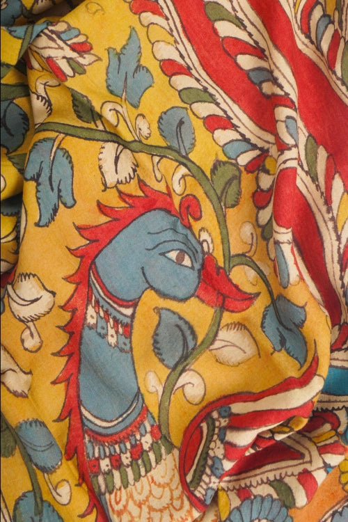 Creative Bee Hand Woven Natural Dye 'Kalam- Script' Hand-Painted Kalamkari Tussar X Cotton Stole