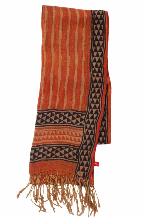 Creative Bee Hand Woven Natural Dye 'Block To Bolt' Print' Block-Printed Linen Stole