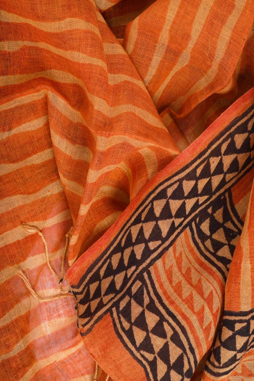 Creative Bee Hand Woven Natural Dye 'Block To Bolt' Print' Block-Printed Linen Stole
