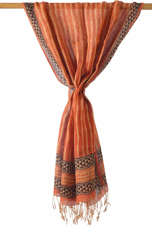 Creative Bee Hand Woven Natural Dye 'Block To Bolt' Print' Block-Printed Linen Stole