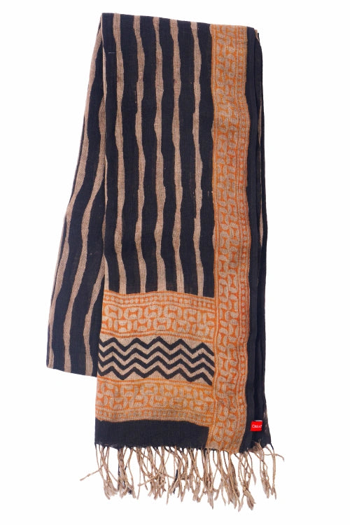 Creative Bee Hand Woven Natural Dye 'Surface Soul' Block-Printed Linen Stole