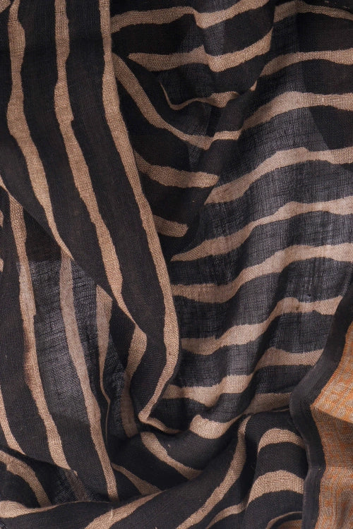 Creative Bee Hand Woven Natural Dye 'Surface Soul' Block-Printed Linen Stole