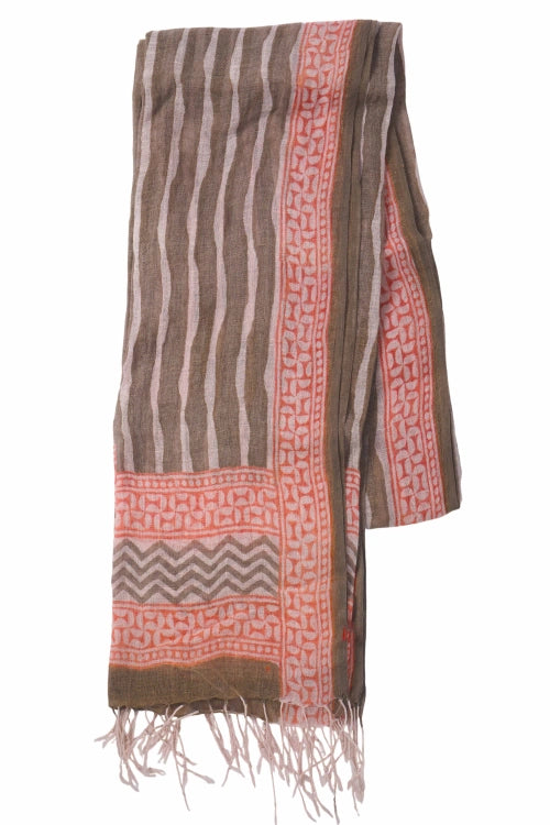 Creative Bee Hand Woven Natural Dye 'Pitch And Print' Block-Printed Linen Stole