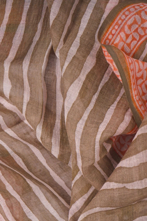 Creative Bee Hand Woven Natural Dye 'Pitch And Print' Block-Printed Linen Stole