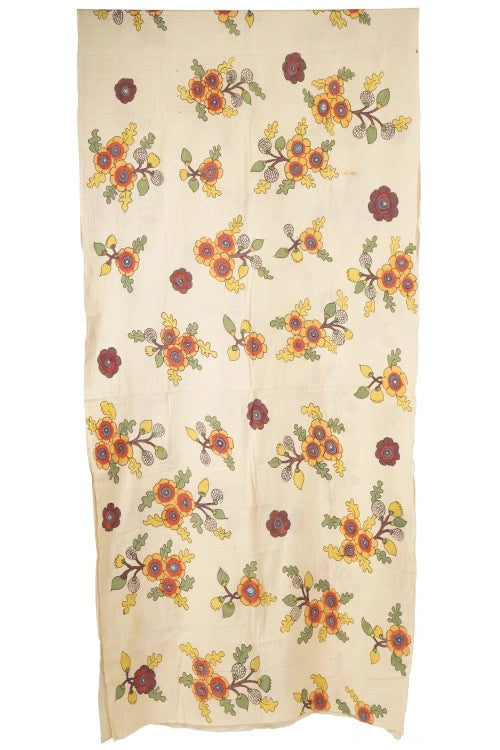 Creative Bee Hand Woven Natural Dye 'Pen & Petal' Hand-Painted Kalamkari Cotton Fabric-1Meters