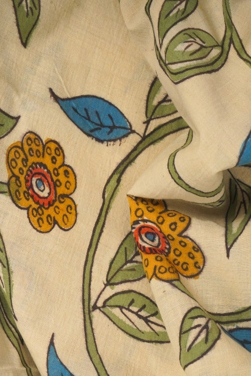 Creative Bee Hand Woven Natural Dye 'Kala-Pure' Hand-Painted Kalamkari Cotton Fabric-1Meters