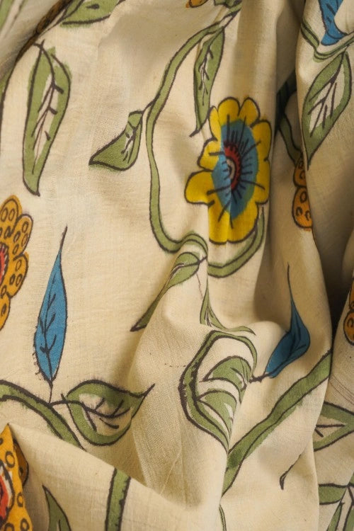 Creative Bee Hand Woven Natural Dye 'Kala-Pure' Hand-Painted Kalamkari Cotton Fabric-1Meters