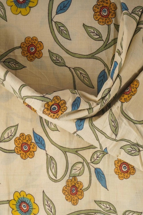 Creative Bee Hand Woven Natural Dye 'Kala-Pure' Hand-Painted Kalamkari Cotton Fabric-1Meters