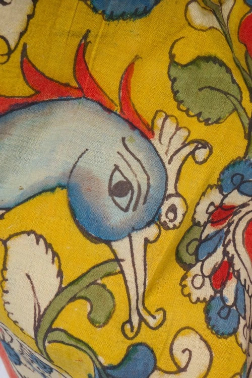Creative Bee Hand Woven Natural Dye 'Planet-Flora' Hand-Painted Kalamkari Cotton Fabric-1Meters