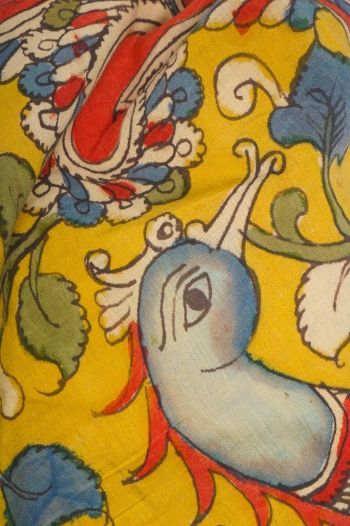 Creative Bee Hand Woven Natural Dye 'Planet-Flora' Hand-Painted Kalamkari Cotton Fabric-1Meters