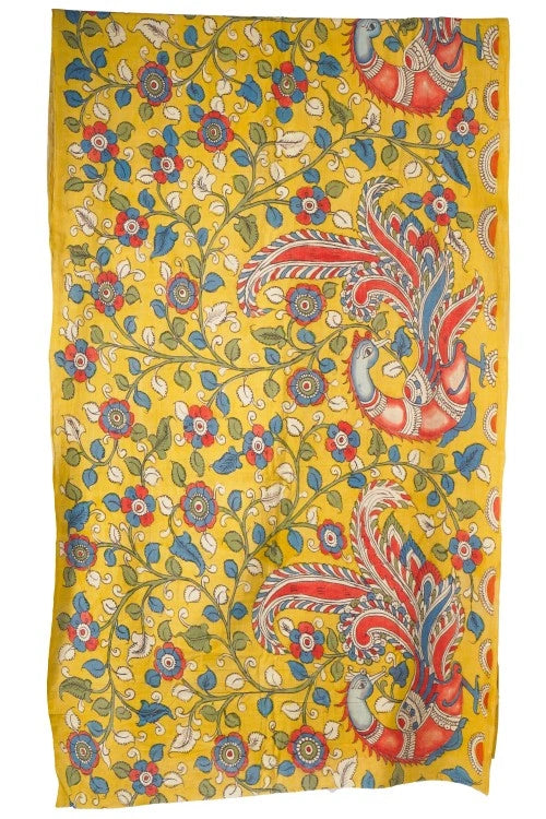 Creative Bee Hand Woven Natural Dye 'Planet-Flora' Hand-Painted Kalamkari Cotton Fabric-1Meters