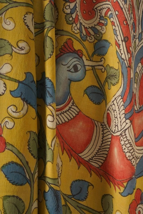Creative Bee Hand Woven Natural Dye 'Planet-Flora' Hand-Painted Kalamkari Cotton Fabric-1Meters