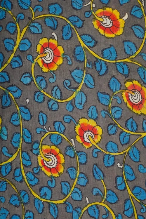 Creative Bee Hand Woven Natural Dye 'Earthhue' Hand-Painted Kalamkari Silk X Cotton Fabric -1Meters