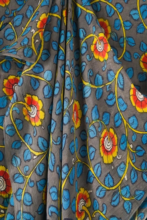 Creative Bee Hand Woven Natural Dye 'Earthhue' Hand-Painted Kalamkari Silk X Cotton Fabric -1Meters