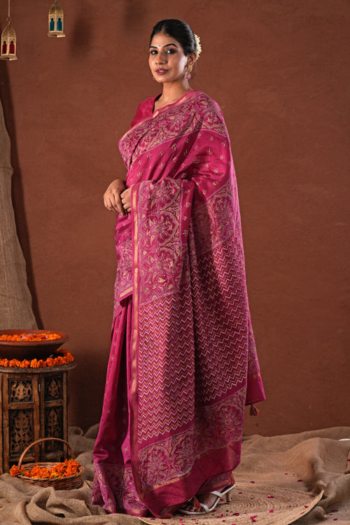 Sooti Syahi ' Majestic Golden' Hand Block Printed Chanderi Silk Saree