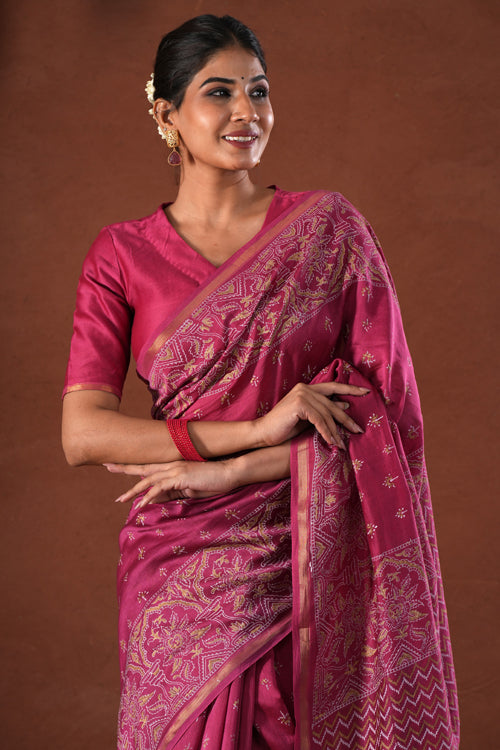 Sooti Syahi ' Majestic Golden' Hand Block Printed Chanderi Silk Saree