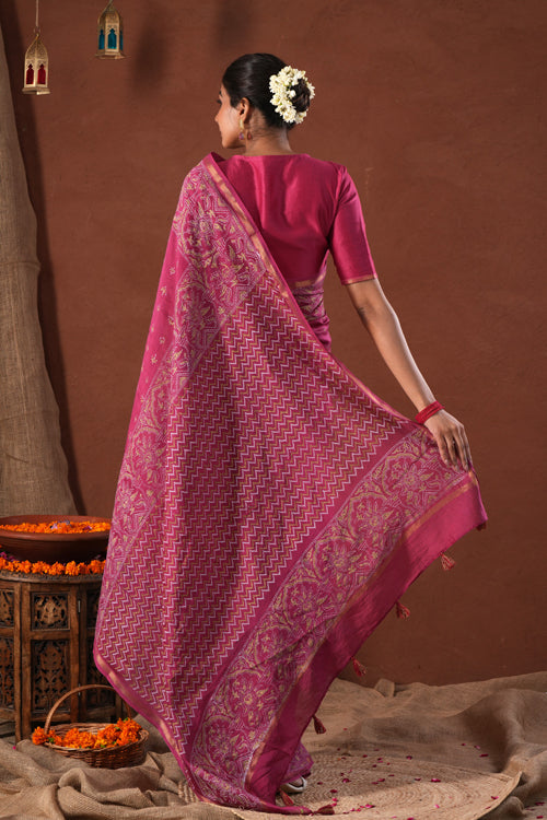 Sooti Syahi ' Majestic Golden' Hand Block Printed Chanderi Silk Saree