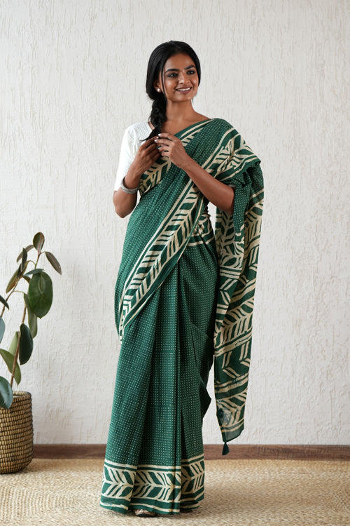 Sooti Syahi ' Ancient Echo' Hand Block Mul Cotton Saree