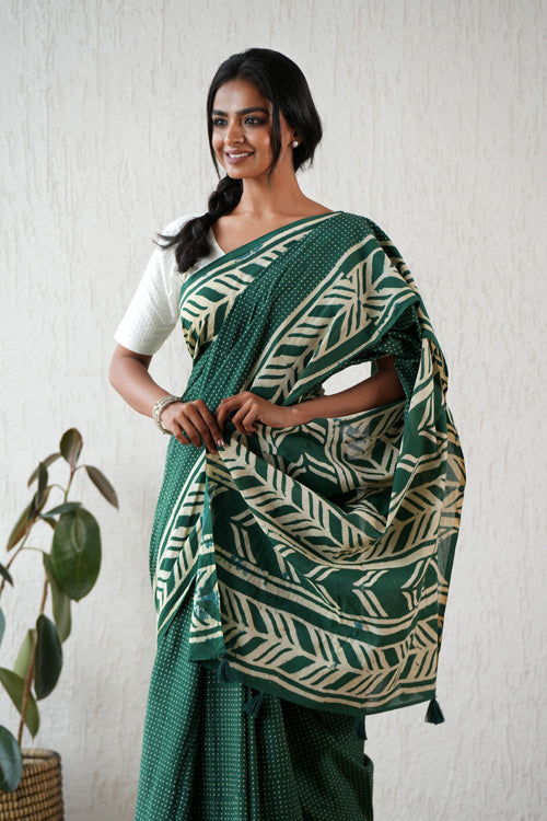 Sooti Syahi ' Ancient Echo' Hand Block Mul Cotton Saree