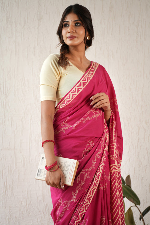 Sooti Syahi ' Twilight Harmony' Hand Block Mul Cotton Saree
