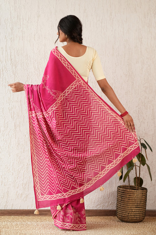Sooti Syahi ' Twilight Harmony' Hand Block Mul Cotton Saree