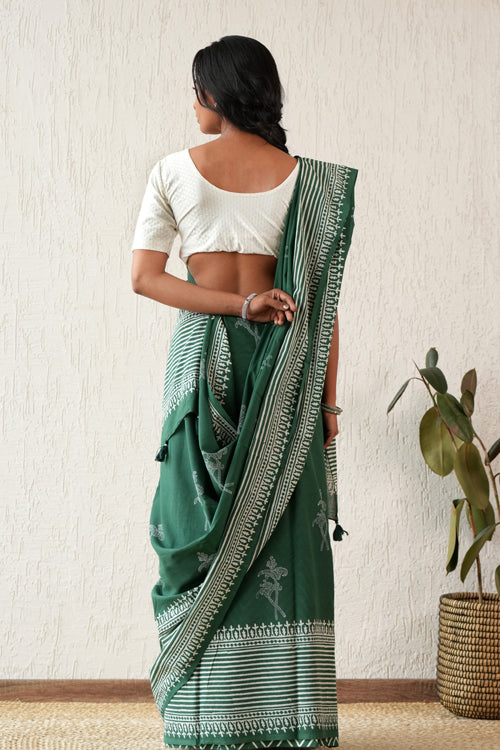 Sooti Syahi ' Heritage Aura' Hand Block Mul Cotton Saree