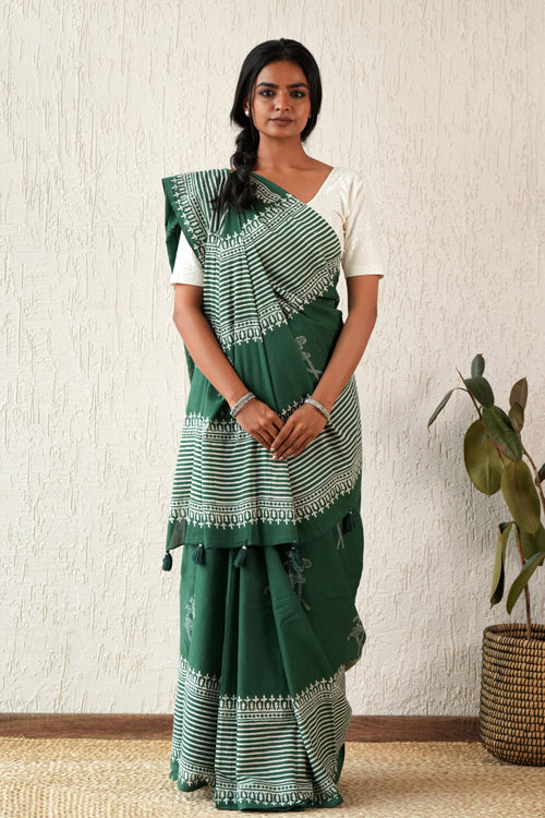 Sooti Syahi ' Heritage Aura' Hand Block Mul Cotton Saree