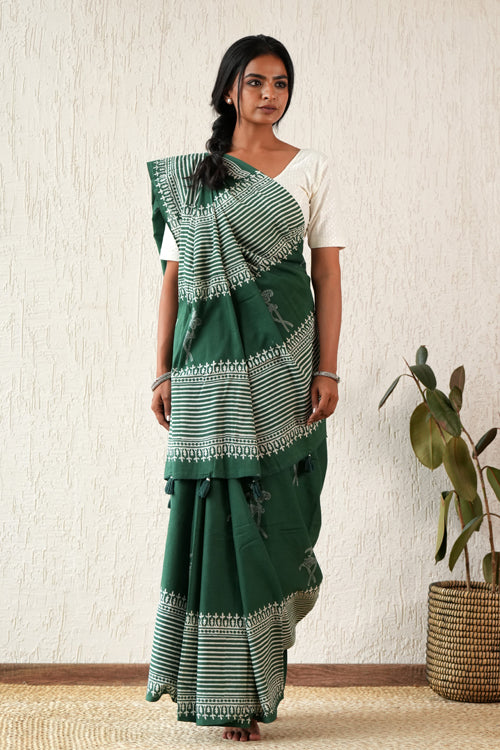 Sooti Syahi ' Heritage Aura' Hand Block Mul Cotton Saree