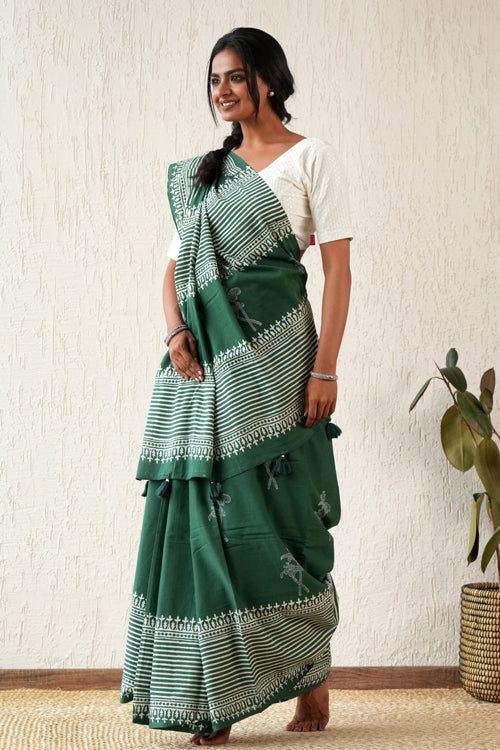 Sooti Syahi ' Heritage Aura' Hand Block Mul Cotton Saree
