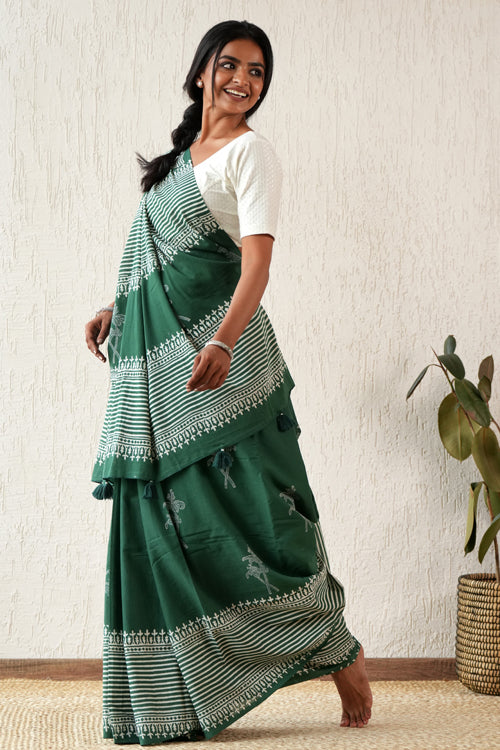 Sooti Syahi ' Heritage Aura' Hand Block Mul Cotton Saree