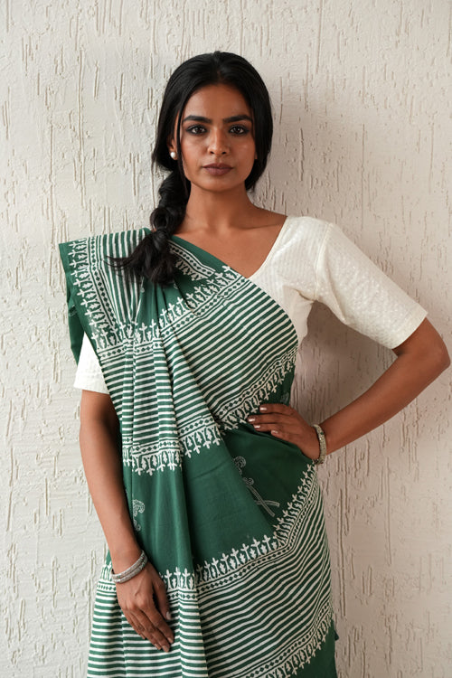 Sooti Syahi ' Heritage Aura' Hand Block Mul Cotton Saree