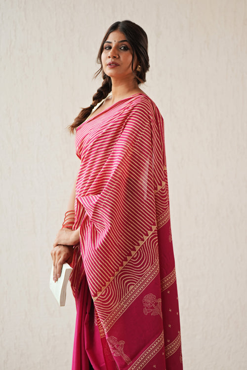 Sooti Syahi ' Gilded Folklore' Hand Block Mul Cotton Saree