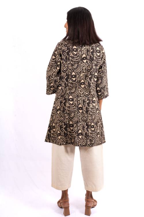Creative Bee 'MAZE' Women's Travel-Tunic In Handwoven Natural Dye, Block Printed On Cotton Fabric