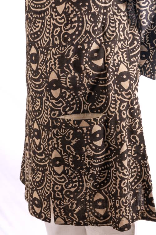 Creative Bee 'MAZE' Women's Travel-Tunic In Handwoven Natural Dye, Block Printed On Cotton Fabric