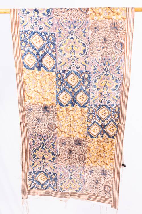 Creative Bee 'ZALE' Natural Dye, Hand Block Printed Multi Patch Silk x Cotton Stole