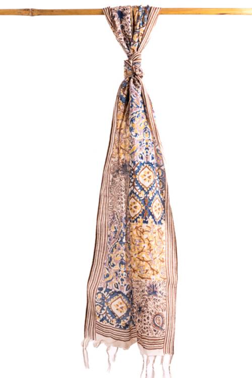 Creative Bee 'ZALE' Natural Dye, Hand Block Printed Multi Patch Silk x Cotton Stole