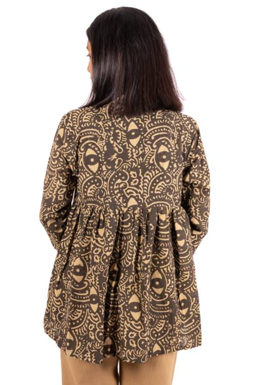 Creative Bee 'AVALON' Gathered Jacket In Natural Dye, Block Printed On Cotton Fabric