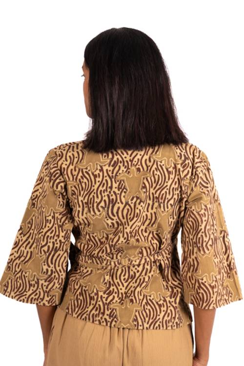 Creative Bee 'SANDTIDE' Wrap Top With Natural Dye, Hand Block Printed With Tortoise Design