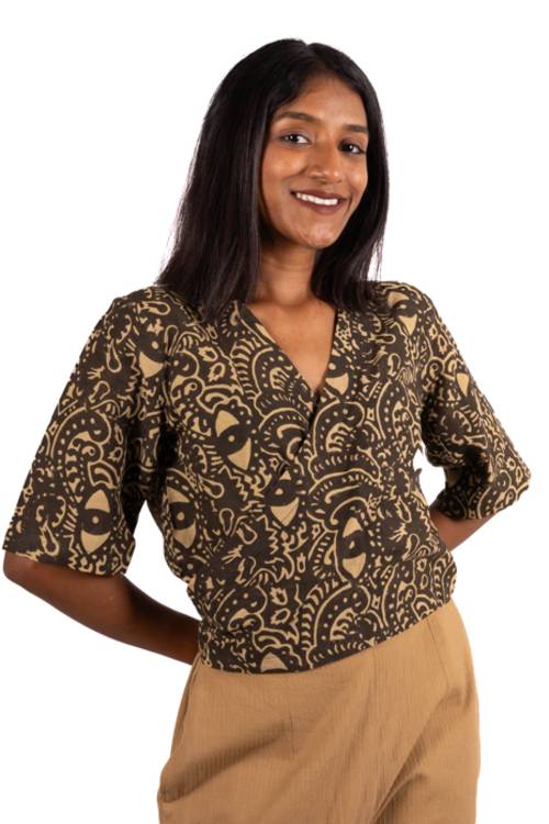 Creative Bee 'ISLA' Natural Dyed Hand Block Printed Wrap Crop Top