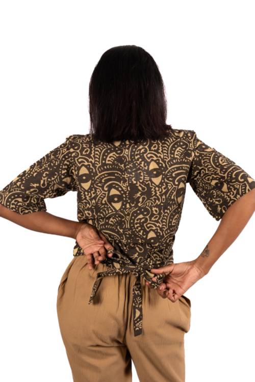 Creative Bee 'ISLA' Natural Dyed Hand Block Printed Wrap Crop Top