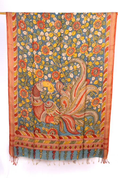 Creative Bee 'TERRA' Natural dye, Hand-Painted Kalamkari Tussar Dupatta