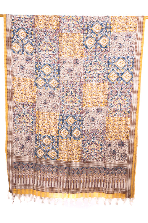 Creative Bee 'ZINNIA' Natural dye, Multi Patch Block Printed Three Silk Dupatta