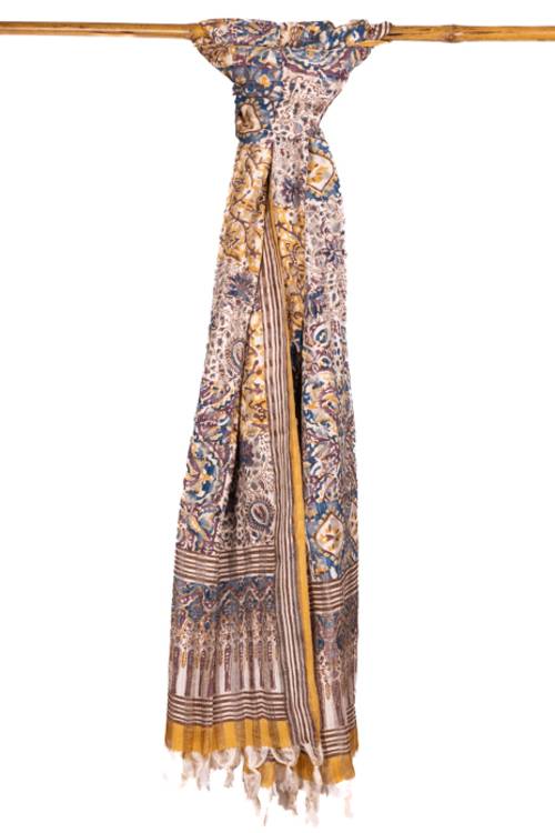 Creative Bee 'ZINNIA' Natural dye, Multi Patch Block Printed Three Silk Dupatta