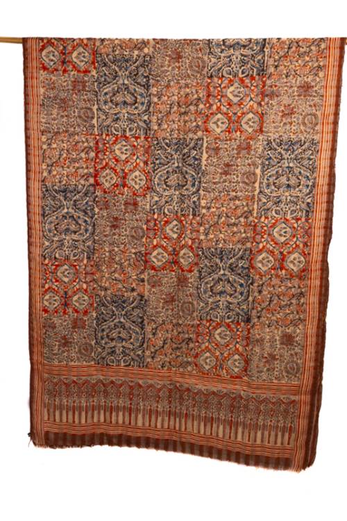 Creative Bee 'FERN' Natural Dye, Multi Patch Block Printed Three Silk Dupatta