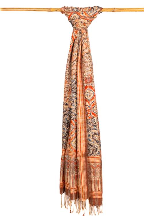 Creative Bee 'FERN' Natural Dye, Multi Patch Block Printed Three Silk Dupatta